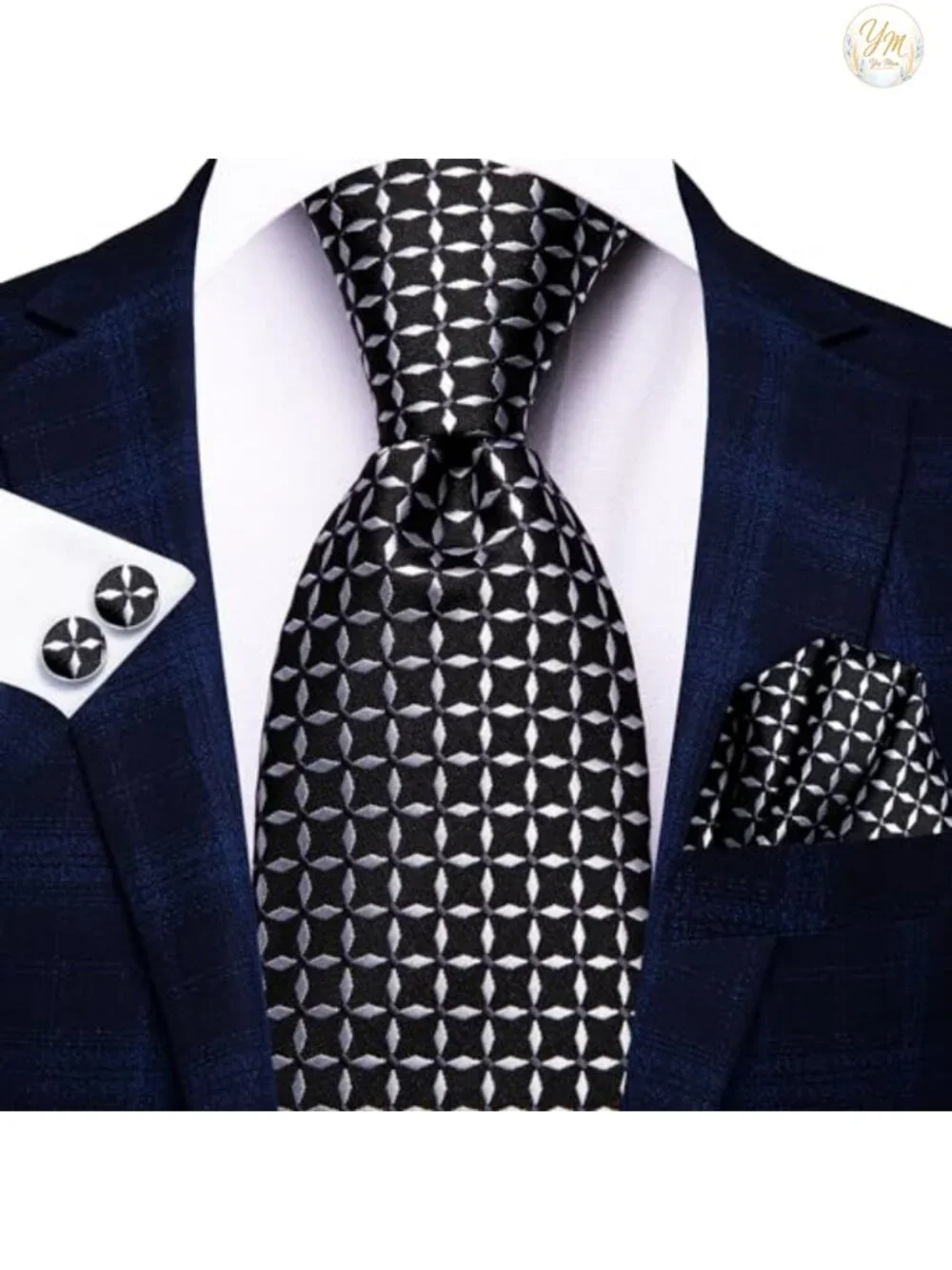 3 Pcs Men's Silk Tie Set with Pocket Squares & Cufflinks Gift Box